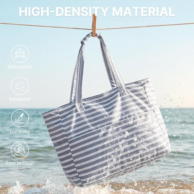 G4Free Large Beach Bag Waterproof Sandproof, Zipper Pool Tote for Women | XL Large Capacity, with Wet Compartment, Foldable Packable with A Pouch, for Swim Travel Grocery - Image 5