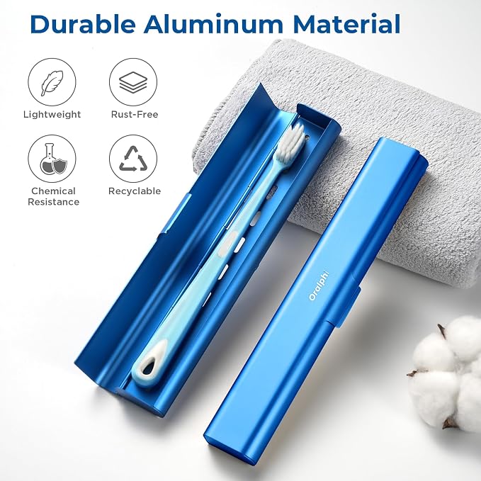 Aluminum Toothbrush Travel Case, Portable Travel Toothbrush Holder, Durable Manual Toothbrush Box Container for Traveling, Bathroom, Camping, Business Trip-Blue - Image 2