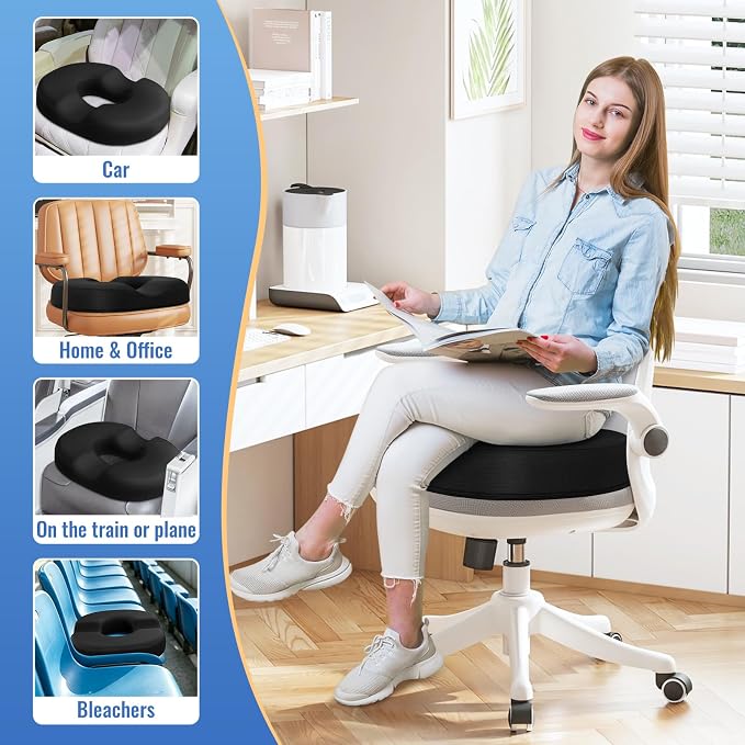 CloudBliss Donut Pillow Stadium Seat Cushion for Tailbone Pain Relief and Hemorrhoids, Memory Foam Seat Chair Cushion, Portable Seat Cushions for Bleachers, Car, Home & Office - Image 8