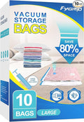 80% Space Saver Vacuum Storage Bags with Hand Pump, 10 Large | Plastic Packaging Bags, Vacuum Seal Bags for Clothing, Travel Lugggage, Blankets, Comforters by Fygrip