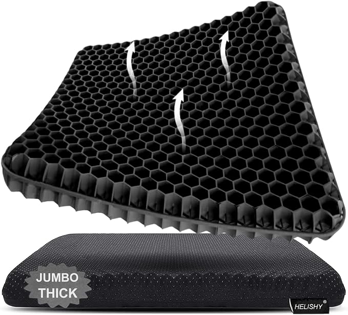 Gel Seat Cushion, Jumbo&Thick Gel Cushion with Non-Slip Cover for Home Office Car Seat Wheelchair, Soft Breathable Honeycomb Chair Pads for Relieve Hip Pain, Black 20x20x1.9inch by Helishy