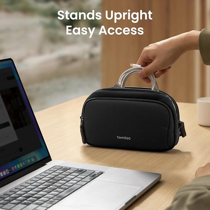 tomtoc Electronic Organizer Travel Case, Dual Compartment Tech Organization | Water Resistant Cable Pouch Storage Bag for Charger, Cord, Phone, Hard Drive, Power Bank, Accessories Travel Essentials - Image 3