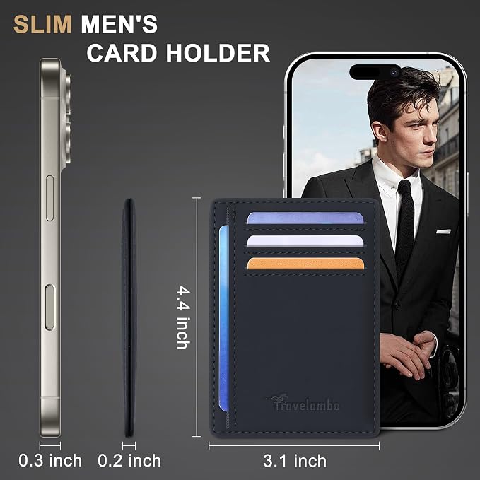 Travelambo Slim Wallet Front Pocket Minimalist Leather RFID Blocking Medium Size(Edge-Finished Black) - Image 5
