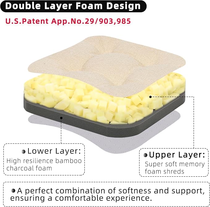 GOFORIT Tufted Shredded Memory Foam Chair Pads，Kitchen Chair Cushions for Dining Chairs,Non-Slip Seat Cushions with Removable Cover, 16'' x 16'', 6 Pack,Beige - Image 4