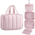 BAGSMART Travel Toiletry Bag for women, Portable Hanging Hook Makeup Bag Organizer, Waterproof Makeup Cosmetic Bag, for Full-Size Accessories, Toiletries, Pink by BAGSMART