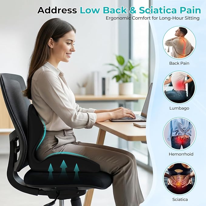 Memory Foam Seat Cushion with Lumbar Support Pillow for Truck Driver, Ergonomic L-Shaped Car Seat Cushion for Tailbone Pressure Relief, Non-Slip Chair Pad for Long Driving, Black - Image 6