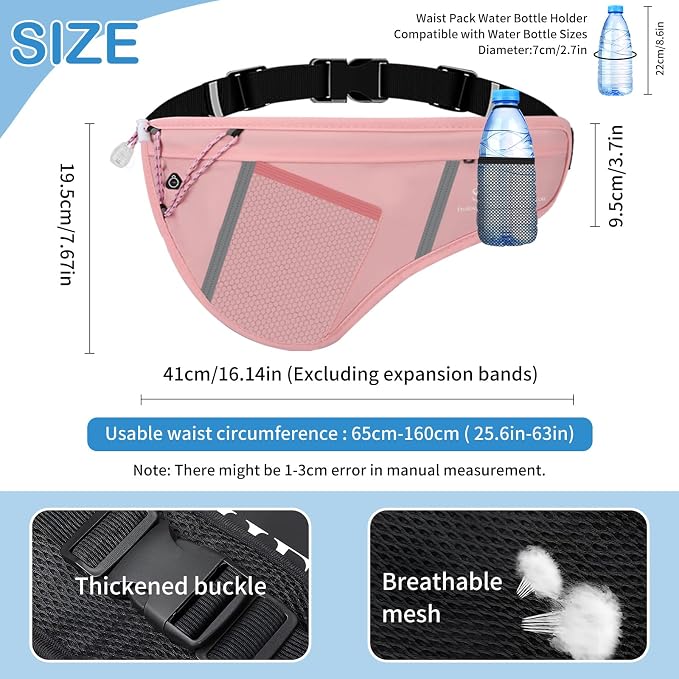 SooGree Men Women Sports Running Waist Bag, Waterproof Fanny Packs with Adjustable Belt, Waist Fanny Pack Bag with Water Bottle Holde for Running Hiking Walking Biking - Image 2