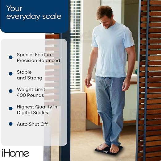 iHome Digital Scale, Bathroom Scale, Batteries Included, Scale Body Weight, Weight Scale, Bathroom Scales for Weight, Digital Scales for Body Weight (Black) - Image 7
