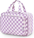 Narwey Travel Toiletry Bag for Women Large Hanging Makeup Bag Organizer Toiletries Bag for Full Size Essentials Accessories Cosmetics (Purple Checkerboard (Large)) by Narwey
