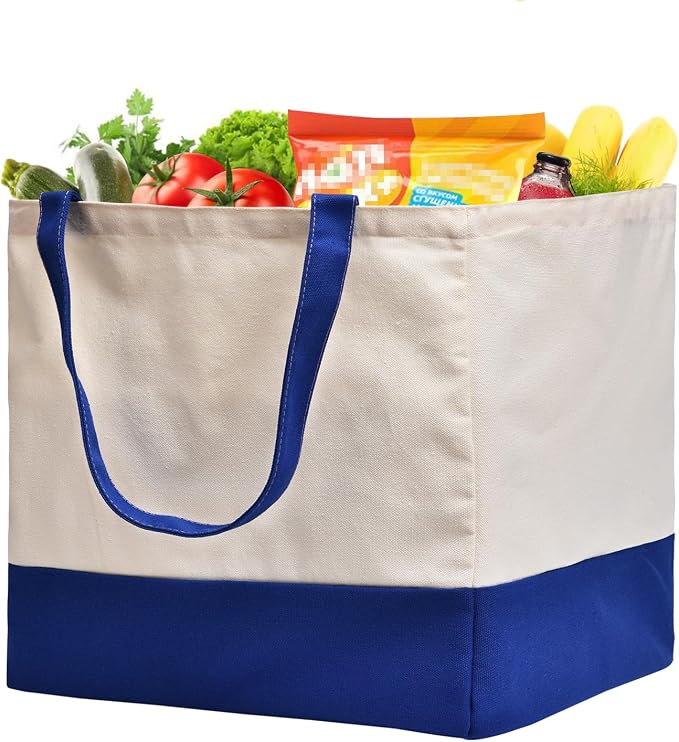 Canvas Reusable Grocery Bags Heavy Duty, 8.3 gal Foldable Large Tote Bag with Handles, Holds 60 lbs Canvas Shopping Bags, 1 Pack by CNaiyunpin