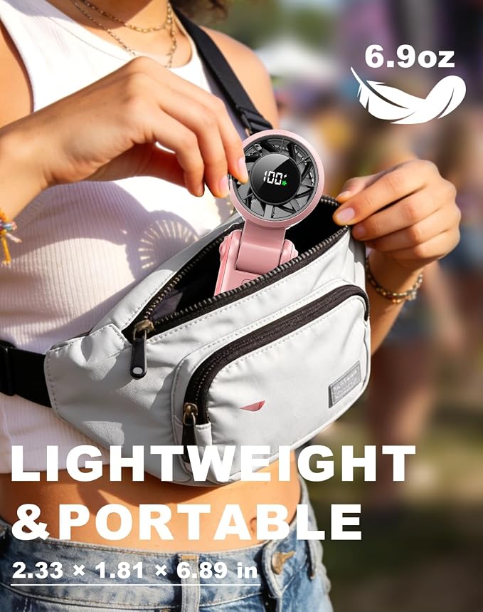 Portable Handheld Turbo Fan - 5 Speed Mini Personal Fan with Strong Airflow, Foldable 3 in 1 Rechargeable Battery Operated Trave Essentials Hand Fans for Indoor/Outdoor Use, Pink - Image 5