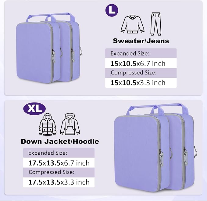 Compression Packing Cubes for Travel Suitcase Organizer Bags, Purple, XL | Expandable Travel Cubes for Packing Luggage Organizer Bags Compression Bags for Travel Essentials - Image 4