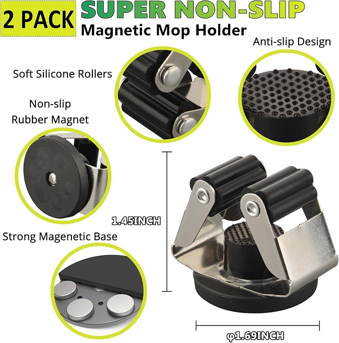 ULIBERMAGNET Magnetic Mop Broom Holder,6 Pack Heavy Duty Movable Magnetic Broom Holder Rack,Anti-slip Wall Mounted Utility Storage Mop Shovel Hanger for Garage, Kitchen, Laundry, Garden - Image 2
