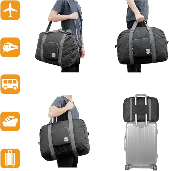 WANDF Foldable Personal Item Bag, Carry on Travel Duffle Bag | Frontier Airline Underseat Fit, 18x14x8 inches, Weekend Overnight Trips, Packable - Image 7