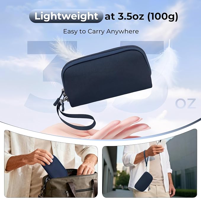 FYY Travel Cable Organizer - 8 Compartments, Lightweight, Water Repellent | With Wrist Strap, Portable Tech Pouch for Cord Charger, Travel and Business Trips Use, Soft Shell Nylon, Navy (Small) - Image 2