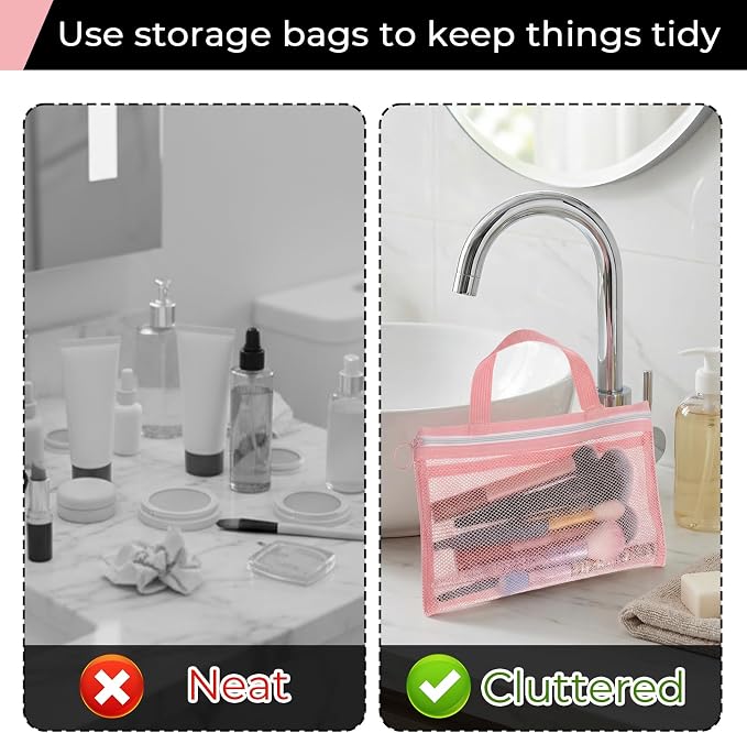 2 Pcs Toothbrush Pouch, Mini Travel Toiletry Bags for Men and Women Portable Square Mesh Storage Bags with Zipper Travel Accessories for Home Office Supplies (Pink and Black) - Image 7