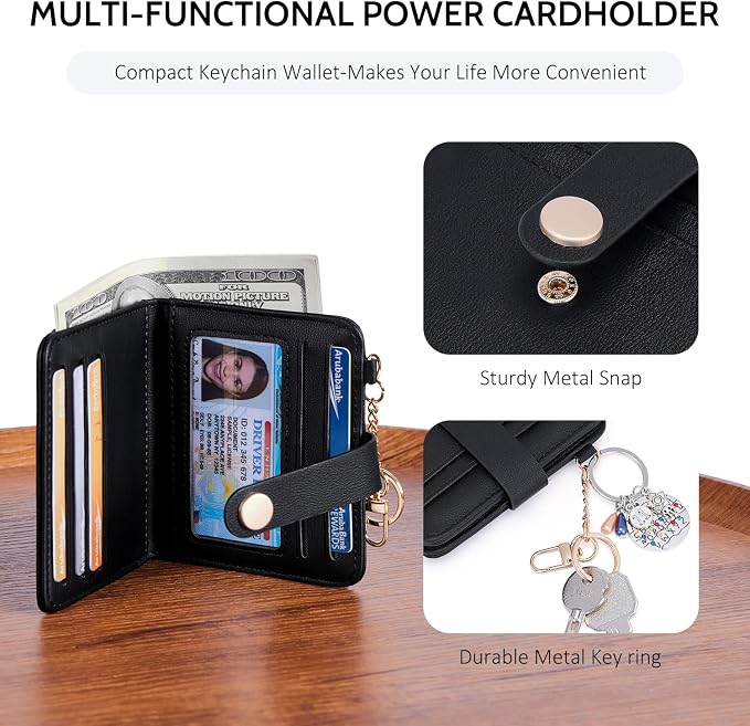 POIUGOYA Slim Wallet for Women,RFID Blocking Bifold Credit Card Holder with Zipper Coin Pocket,ID Window,Keychain - Image 3