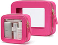 Clear Makeup Case Toiletry Bag Travel Medium Clear Cosmetic Bag with Zipper, Make Up Bag Organizer Traveling TSA Approved Transparent Bag Car for Essentials, Mini & Medium, Hot Pink by POPVIBE