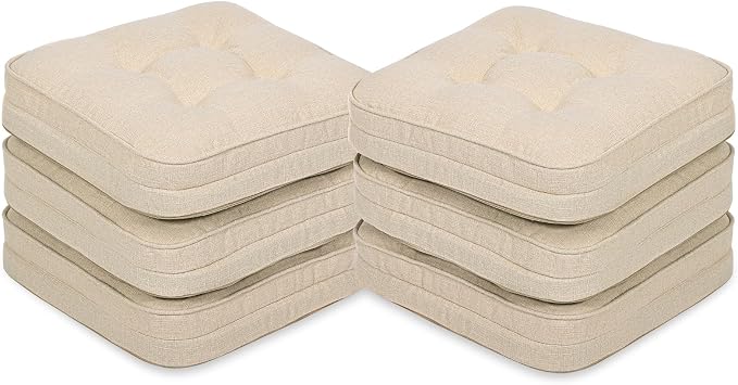 GOFORIT Tufted Shredded Memory Foam Chair Pads，Kitchen Chair Cushions for Dining Chairs,Non-Slip Seat Cushions with Removable Cover, 16'' x 16'', 6 Pack,Beige by Unknown