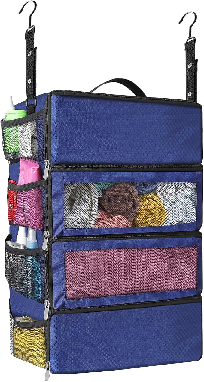 esouler Suitcase Organizer, Travel Luggage Organizer hanging packing cubes for travel，portable hanging travel shelves Collapsible closet organizer for Carry-on (Navy blue, Medium) by esouler