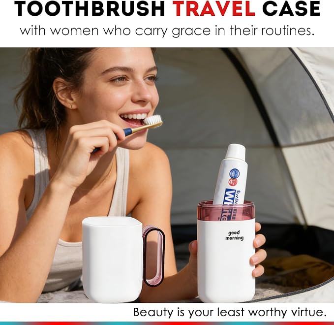 Toothbrush Travel Case,Toothbrush Holder and Rinse Cup with Handle Travel Toothbrush Cup,Multifunctional Toothbrush Cover,Large Capacit Travel Toothbrush Holder with Mouthwash Cup Purple - Image 6