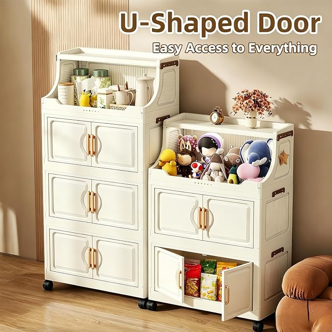 260QT Stackable Storage Bins with Lids & Rack, 6 Tier Large Capacity Foldable Storage Cabinet, Clear Collapsible Pantry Organizer for Home, Kitchen, Bathroom, Dorm, Office, White - Image 4