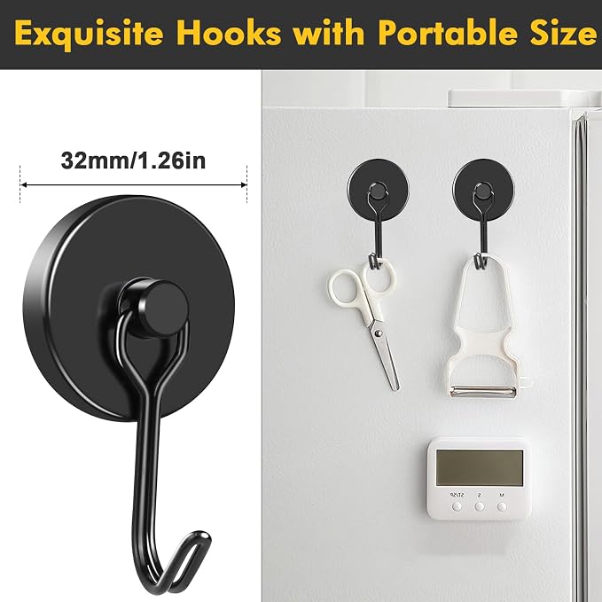 Magnetic Hooks 12 Pack 120Lbs Heavy Duty Neodymium Magnet Hook | Black Magnetic Swivel Hooks for Hanging Rust Proof Strong Magnets with Hook for Storage - Image 3