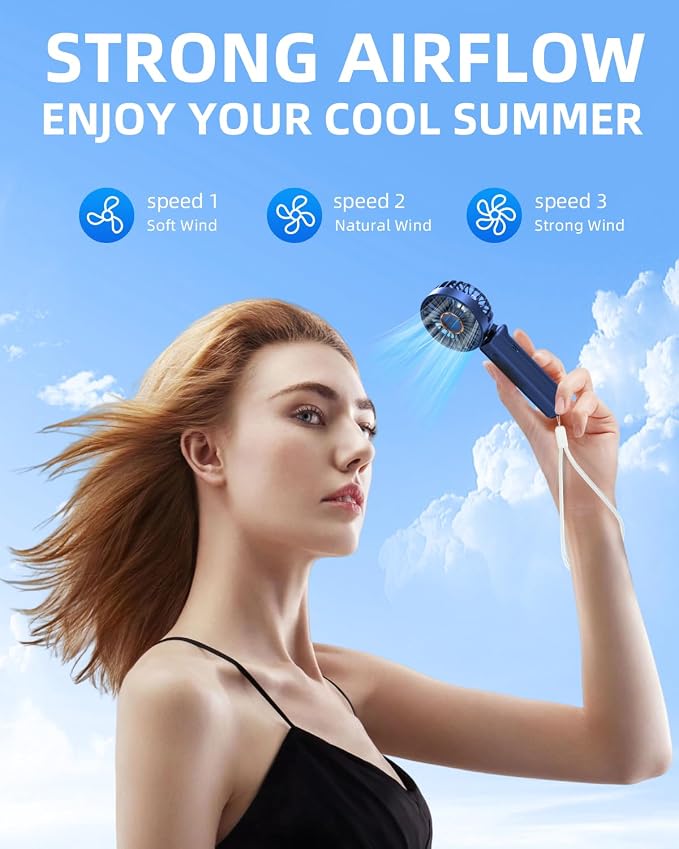 Portable Mini Fan, Handheld Fan, Small Desk Fans 180° Adjustable, 3-8 Hours Working Time, 3 Speeds, 1800mAh Battery Operated Fans USB Rechargeable for Indoor Outdoor Travel - Image 4