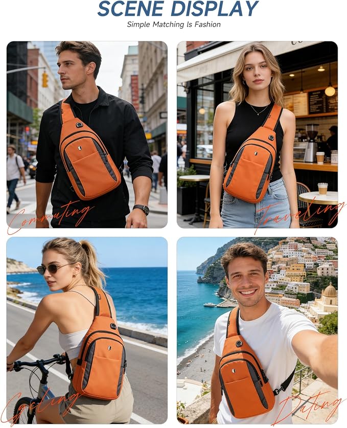 Anti-Theft Sling Bag for Women&Men, Water Resistant Crossbody Bag Mini Backpack, Lightweight Travel Hiking Chest Pack, Built-in Audio Port, Reversible Strap, Fits 11 inch iPad & Switch 2 - Image 2