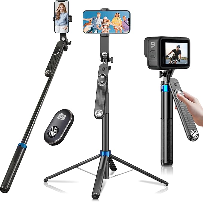 Selfie Stick Phone Tripod-71 Cell Phone Holder with Remote | 1/4" Screw Thread Adapter, Travel Tripod for Recording, Video and Picture, Compatible with iPhone, Android, Camera & Gopro by EUG-PRODUCTS