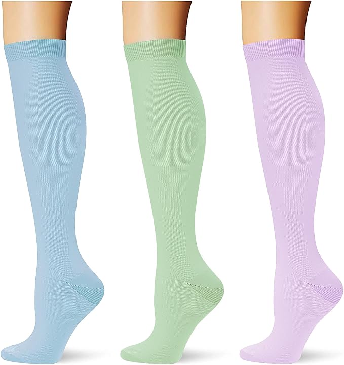 (3 pairs) Compression Socks 20-30 mmHg Long Knee High Socks for Women Men Support Athletic Travel Daily Wear by Saniripple