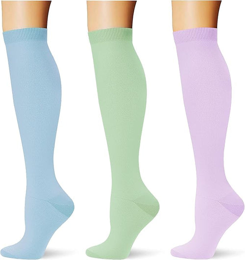 (3 pairs) Compression Socks 20-30 mmHg Long Knee High Socks for Women Men Support Athletic Travel Daily Wear by Saniripple