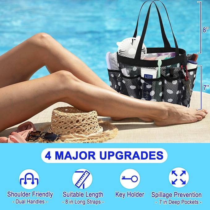 Fammart Mesh Shower Caddy Portable for College Dorm Room Essentials, Odorless Polyester Large Shower Tote Bag with Dual Handles, 8-Pocket Quick-Dry Toiletry Organizer for Travel, Beach, Camping, Gym - Image 5