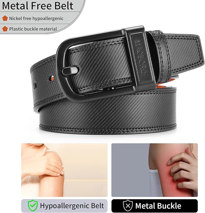 Non Metal Tsa Approved Belt Nickel Free Hypoallergenic Plastic Buckle Travel Leather Belt 1.38" - Image 3