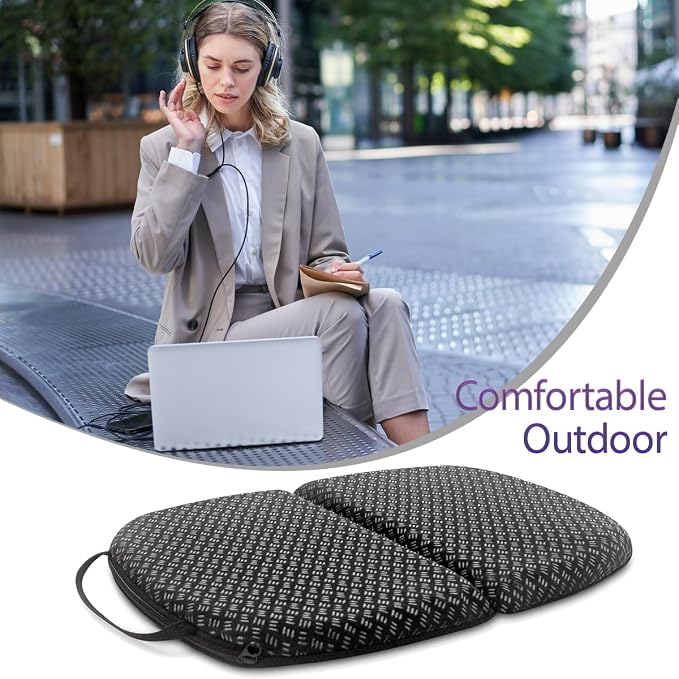 Foldable Gel Seat Cushion for Travel, Portable Chair Cushion of Airy Cooling Gel, Honeycomb Seat Cushion for Stadium & Park Bench, Portable Chair Cushion for Pressure Relief (0.9-Inch Thick, Black) - Image 2