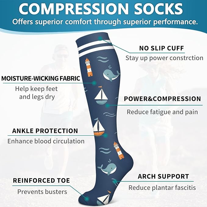 6 Pack Copper Compression Socks for Women and Men Circulation-Best Support for Medical,Running,Nursing,Athletic - Image 5