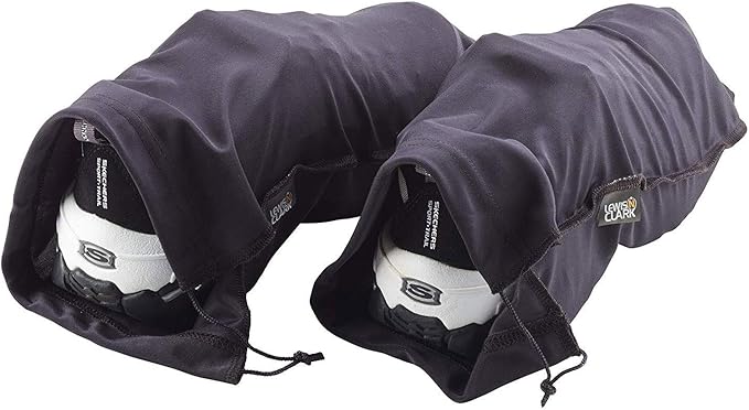 Lewis N. Clark Nylon Drawstring Shoe Bags, 2 Pairs of Durable Travel Shoe Bag for Packing in Suitcase, Washable Cover for Men and Women Shoes, Black/Charcoal, 2 Pairs by LewisNClark