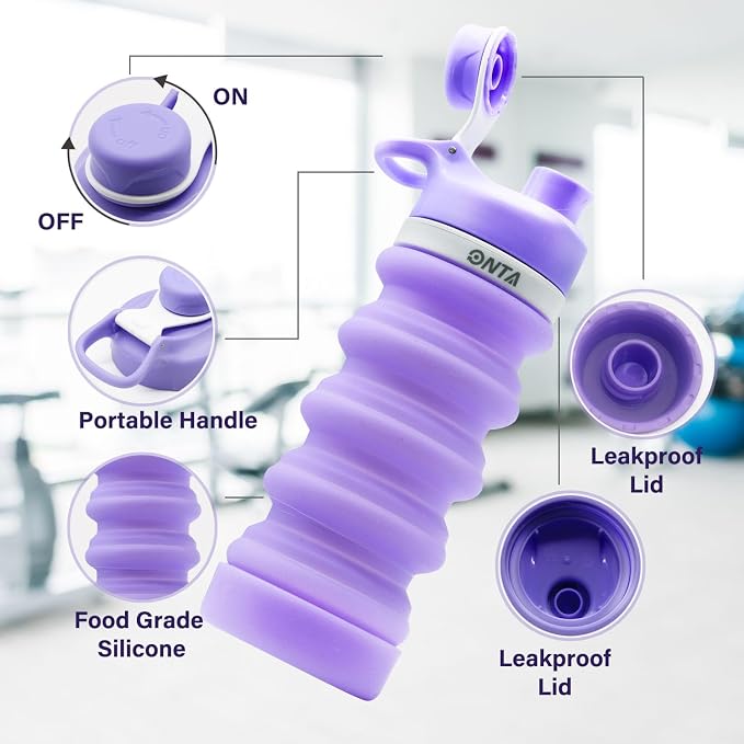 ONTA Collapsible BPA Free Silicone Water Bottle, 20oz - Portable, Leakproof, Easy Clean, Shatter Resistant, Travel Friendly - Image 4