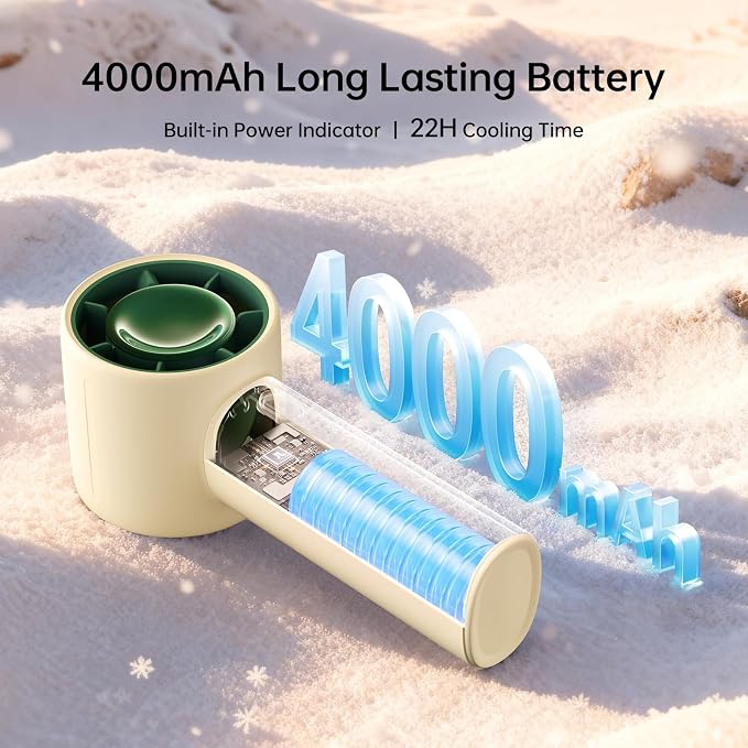 JISULIFE Handheld Turbo Fan, 4000mAh Rechargeable, 5-Speed - Beige | 22H Max Runtime, Powerful Airflow, Ultra-Quiet, with Neck Strap & Stickers Included, Gift for Women, Men & Kids - Image 6