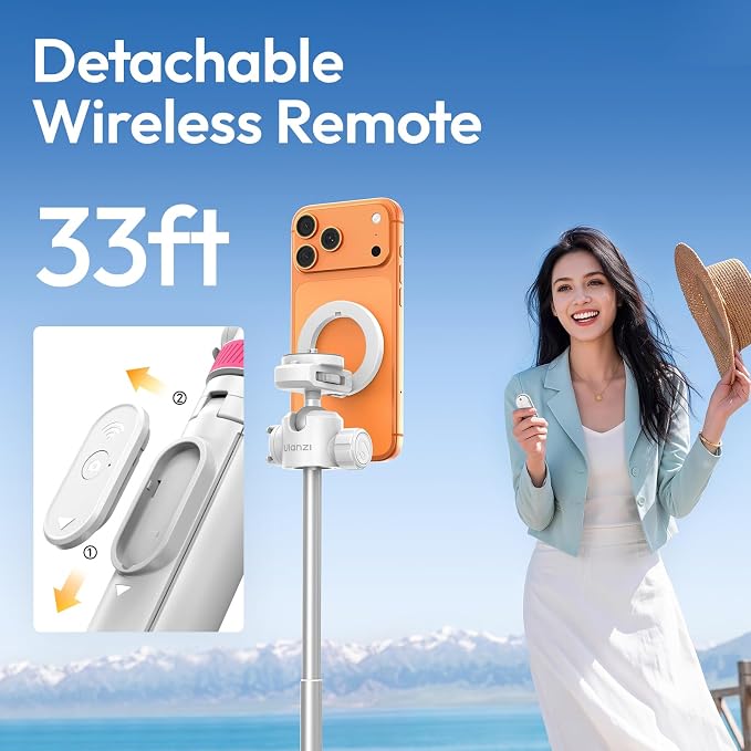 ULANZI MT44M 2-in-1 Auto Open Magnetic Phone & Camera Tripod with Remote | Magsafe Wireless Extendable Selfie Stick, Ball Head, 1/4" Screw, Cold Shoe Compatible with iPhone Android DJI Osmo Pocket 4/3 - Image 5