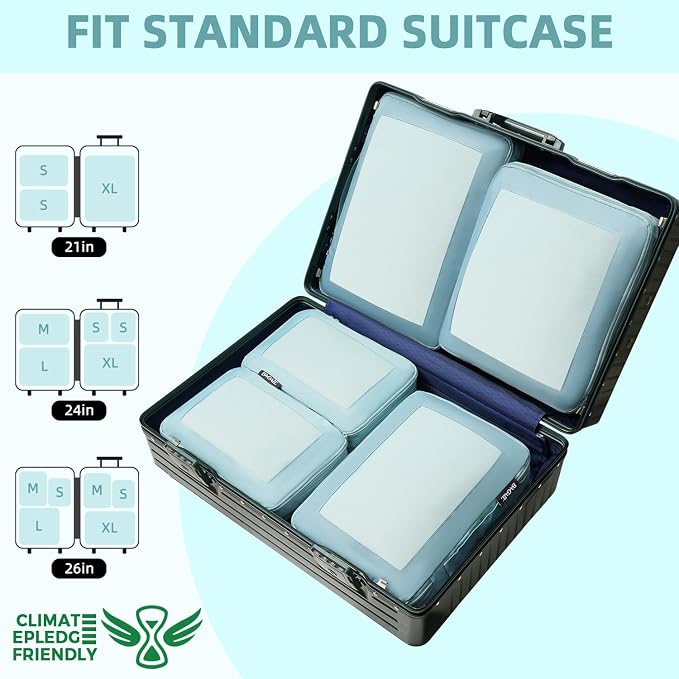 BAGAIL 4 Set/6 Set/8 Set Compression Packing Cubes Travel Accessories Expandable Packing Organizers (Square Mesh, 06-Dusty Blue) - Image 7