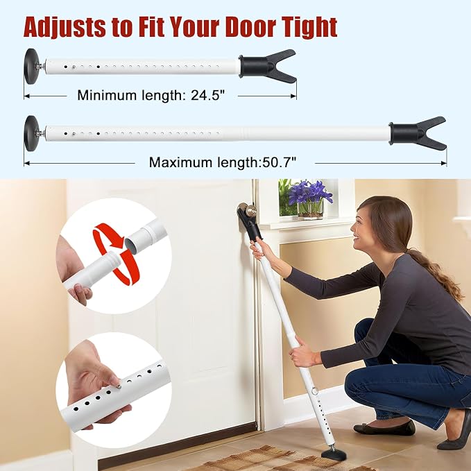 2 Pack Door Security Bar, Heavy Duty Metal Door Brace for Front, Hinged & Sliding Patio Doors, Windows, 24.5"-50.7" Adjustable Door Stopper with Large Anti-Slip Base for Home, Hotel, Dorm & Travel - Image 4