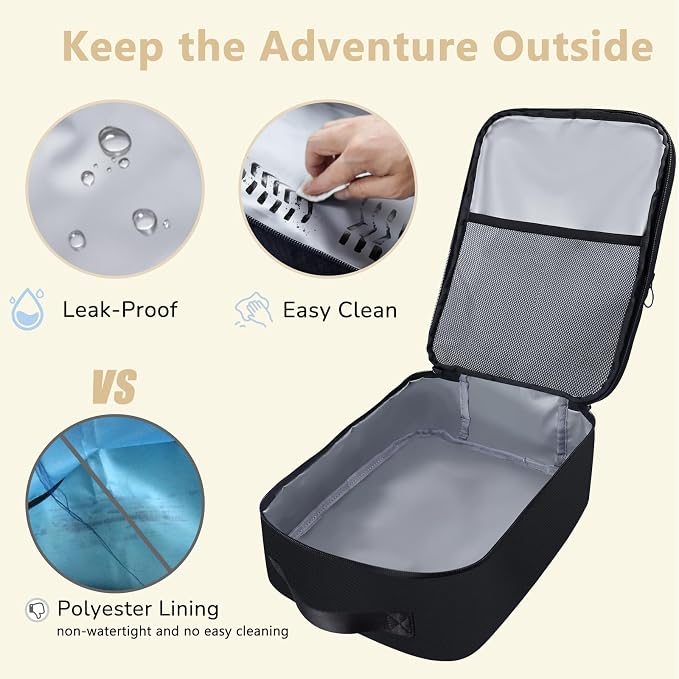 Black Shoe Bag for Travel, 2 Layers Waterproof Shoes Organizer | Holds 3 Pairs,Trolley Strap,Easy Clean Lining,Leak Proof,Dual Zippers - Image 4