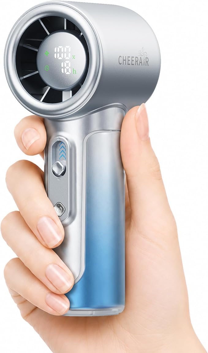Handheld Portable Fan, 5000mAh Rechargeable Powerful Mini | Up to 18 Hours Runtime, Smart LED Display, 0-100 Adjustable Speed, Pocket Turbo Personal Fan for Makeup, Travel, Outdoor by CHEERAIR