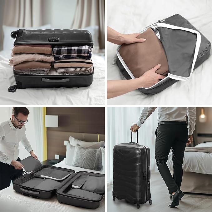 7 Set Compression Travel Packing Cubes for Suitcases, Grey | Travel Essentials for Suitcase, Luggage Organizer Bags for Travel with Shoe Bag, Travel Accessories Expandable Packing Cubes - Image 7