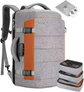 Tzowla 40L Expandable Travel Laptop Backpack for Men Women Carry on Flight Approved,Large Capacity Anti Theft Backpacks with Giant Tumbler Holder Pocket,Personal Item Bag Fit 17.3" Computer（Grey by Tzowla