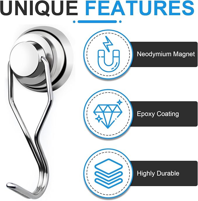 Swivel Swing Magnetic Hooks 40LBS Silver Refrigerator Magnet Hook | Strong Neodymium Magnets for Cruise Cabins Refrigerator Hanging Garage Workshop Office and Kitchen 8 Pack - Image 4