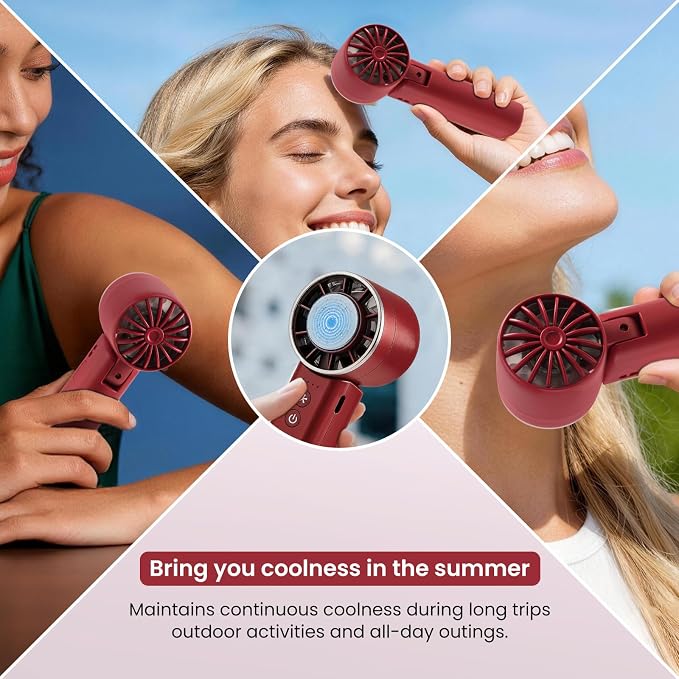 Foldable Handheld Fan with Ice Cooling - 4 Speed Rechargeable Mini Portable Fan, Ultra-Lightweight Personal Air Cooler for Desk, Travel and Makeup, Red - Image 5