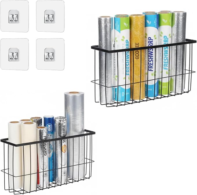 2 Pack Aluminum Foil and Plastic Wrap Organizer,Wall Mounted Cabinet Door Organizer,Kitchen Pantry Organizers and Storage,Wrapping Paper Shelf for Sandwich, Freezer, Ziplock Bag by Unknown