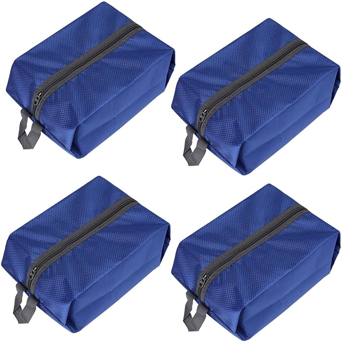Washable Shoe Bags for Travel, 4 Pack Blue, Nylon and Oxford Fabric, Zipper Closure by Bellcon
